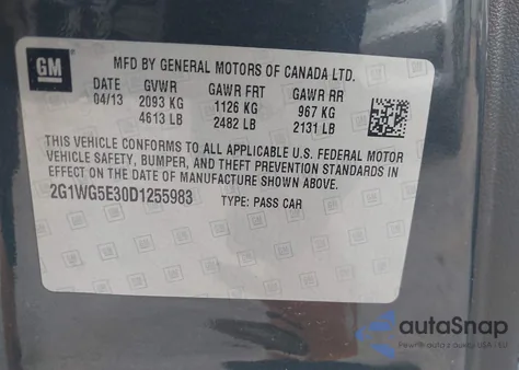 2013 Chevrolet Impala Lt from USA, damaged, VIN 2G1WG5E30D1255983